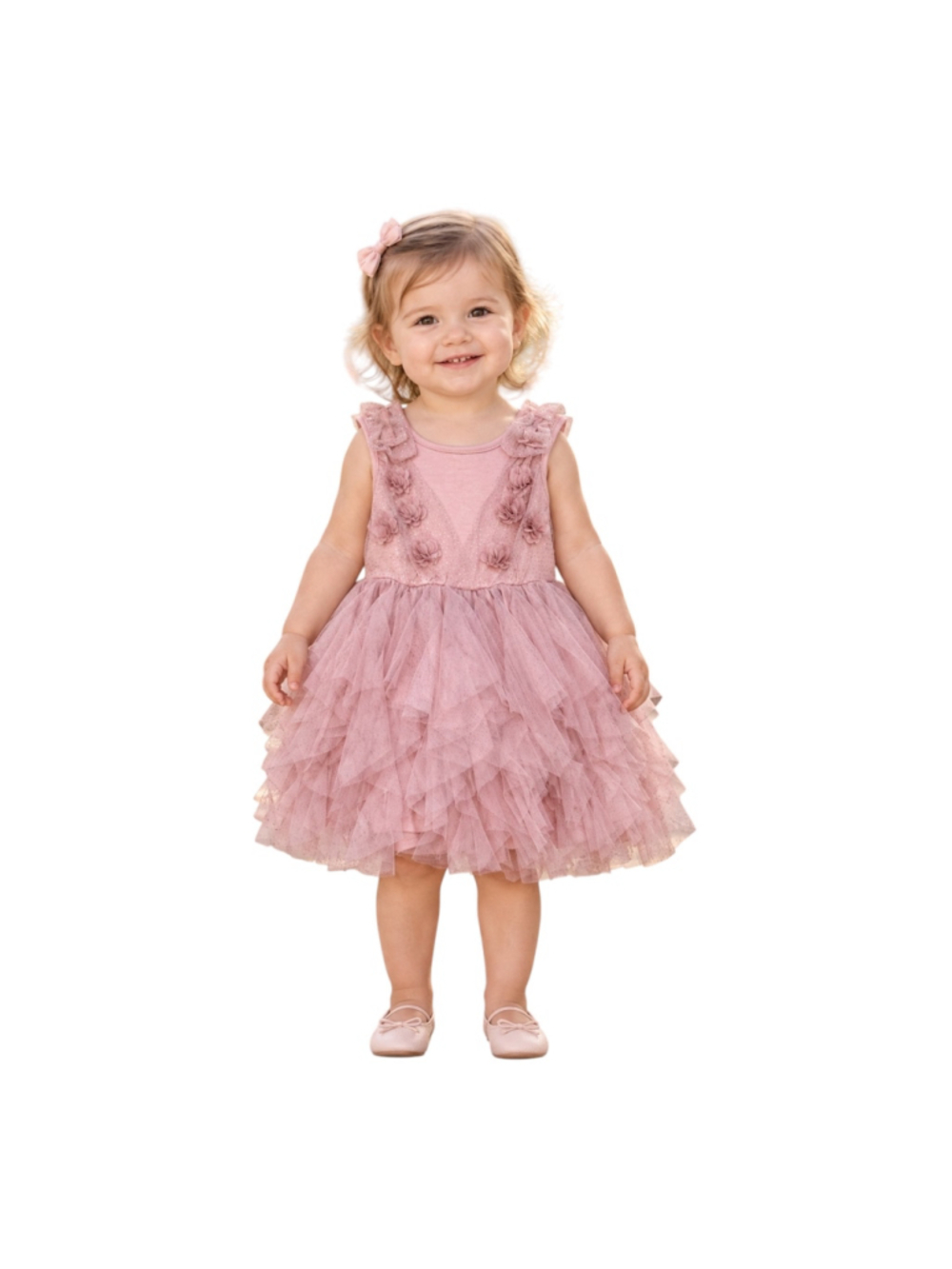 Audrey Camille Pink Floral Glitter Tulle Party Dress Baby Girls 18M